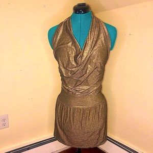 VKeen Gold Disco Lurex Halter Cowl tunic